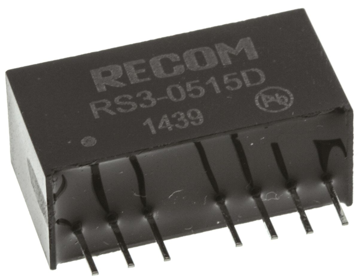 Recom RS3 DC-DC Converter, ±15V dc/ ±100mA Output, 4.5 → 9 V dc Input, 3W, Through Hole, +71°C Max Temp -40°C