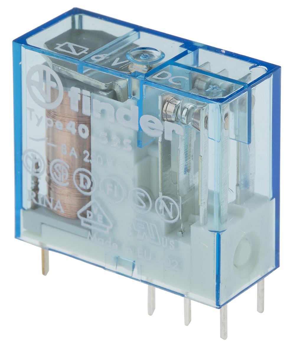 Finder PCB Mount Power Relay, 6V dc Coil, 8A Switching Current, DPDT