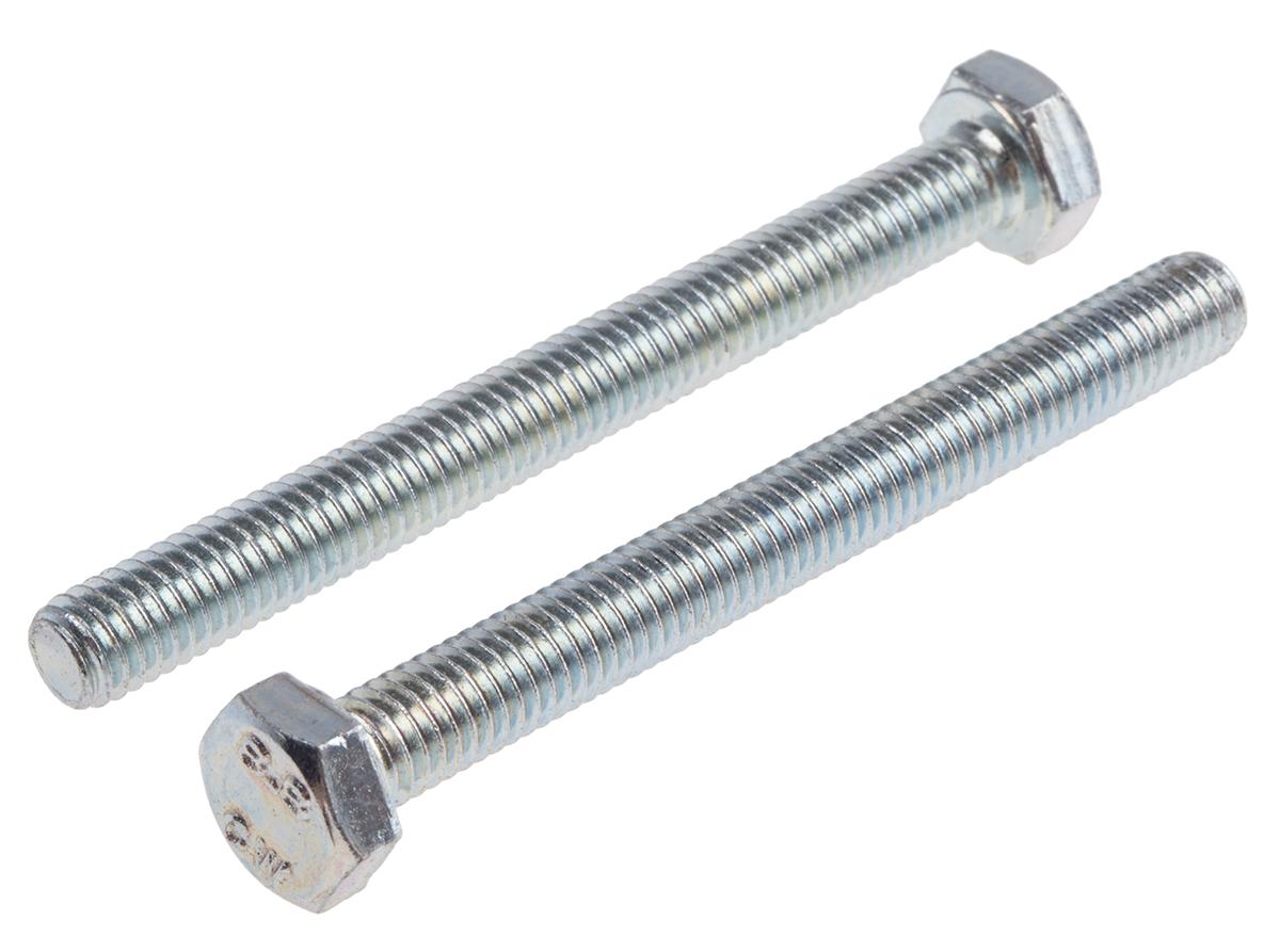 RS PRO Bright Zinc Plated Steel, Hex Bolt, M6 x 60mm
