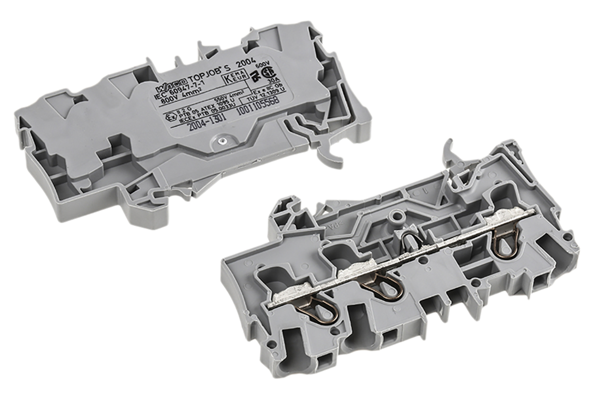 WAGO 2004-1301 TOPJOB S, 2004 Series Grey, 4mm², Single-Level, Push-In Cage Clamp Termination, ATEX, IECEx