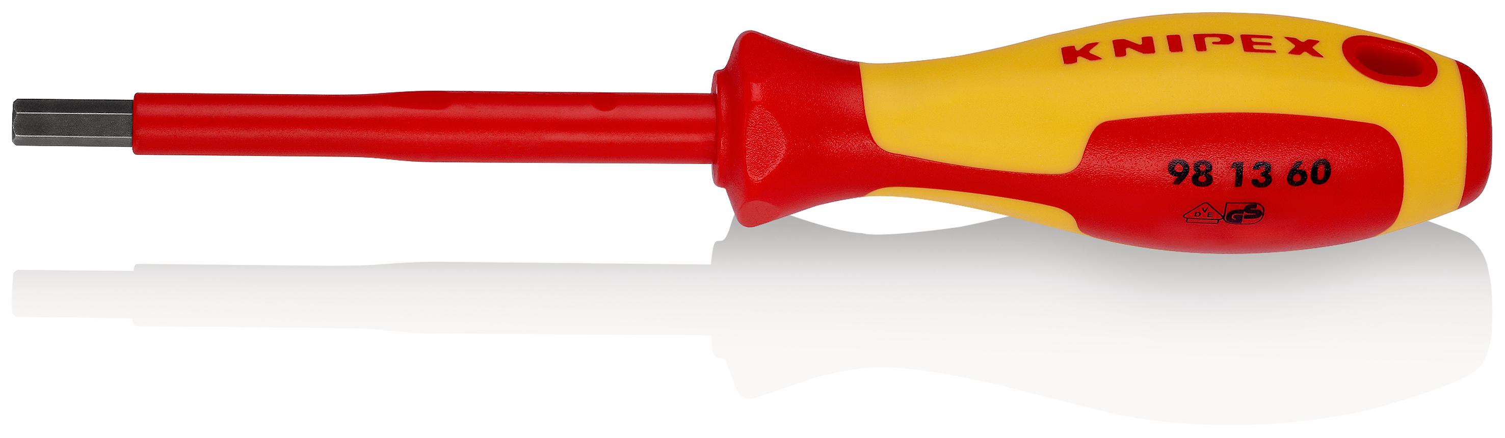 Knipex Hexagon Insulated Screwdriver, 6 mm Tip, 100 mm Blade, VDE/1000V, 212 mm Overall