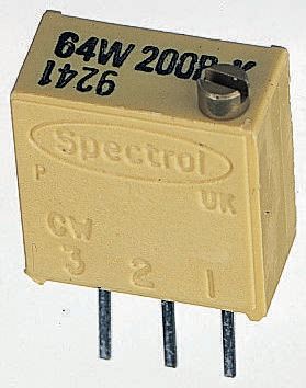 Vishay 64W Series 19 (Electrical), 22 (Mechanical)-Turn Through Hole Trimmer Resistor with Pin Terminations, 200kΩ
