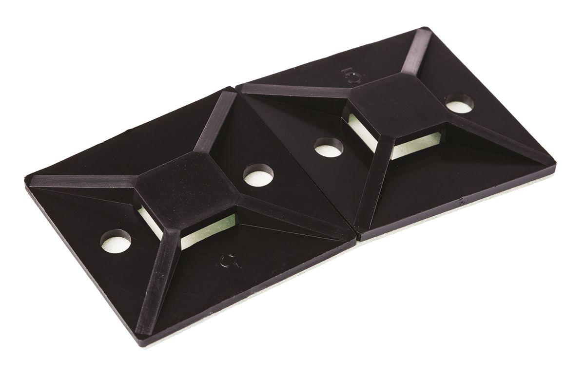 HellermannTyton Self Adhesive Black Cable Tie Mount 38 mm x 38mm, 10mm Max. Cable Tie Width