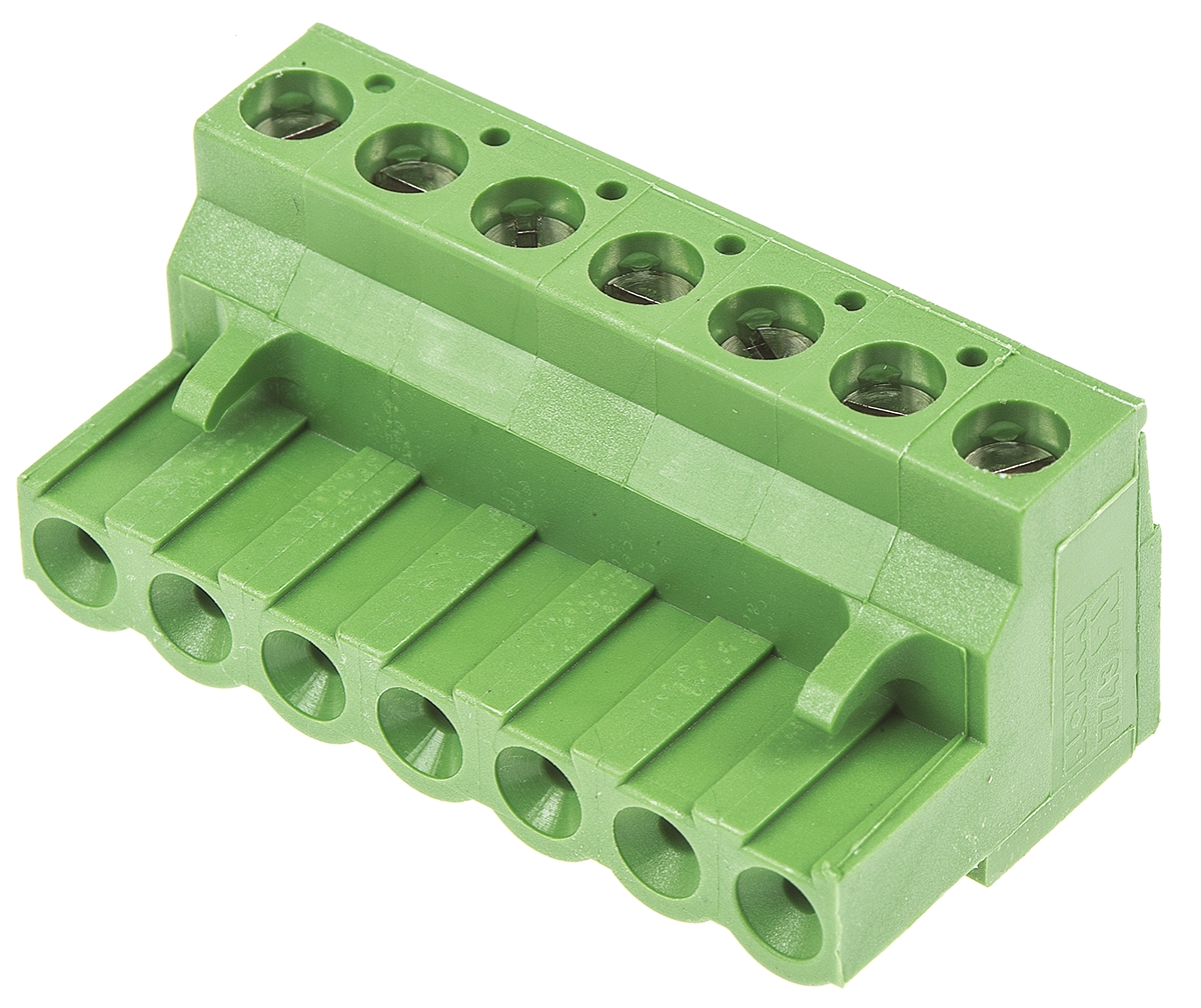 TE Connectivity, 5.08mm Pitch, 7 Way, Pluggable Terminal Block, Plug, Cable Mount, Screw Down Termination, 796634-7