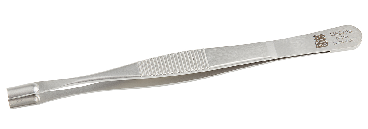 RS PRO 145 mm, Stainless Steel, Grooved; Cylindrical, Tweezers