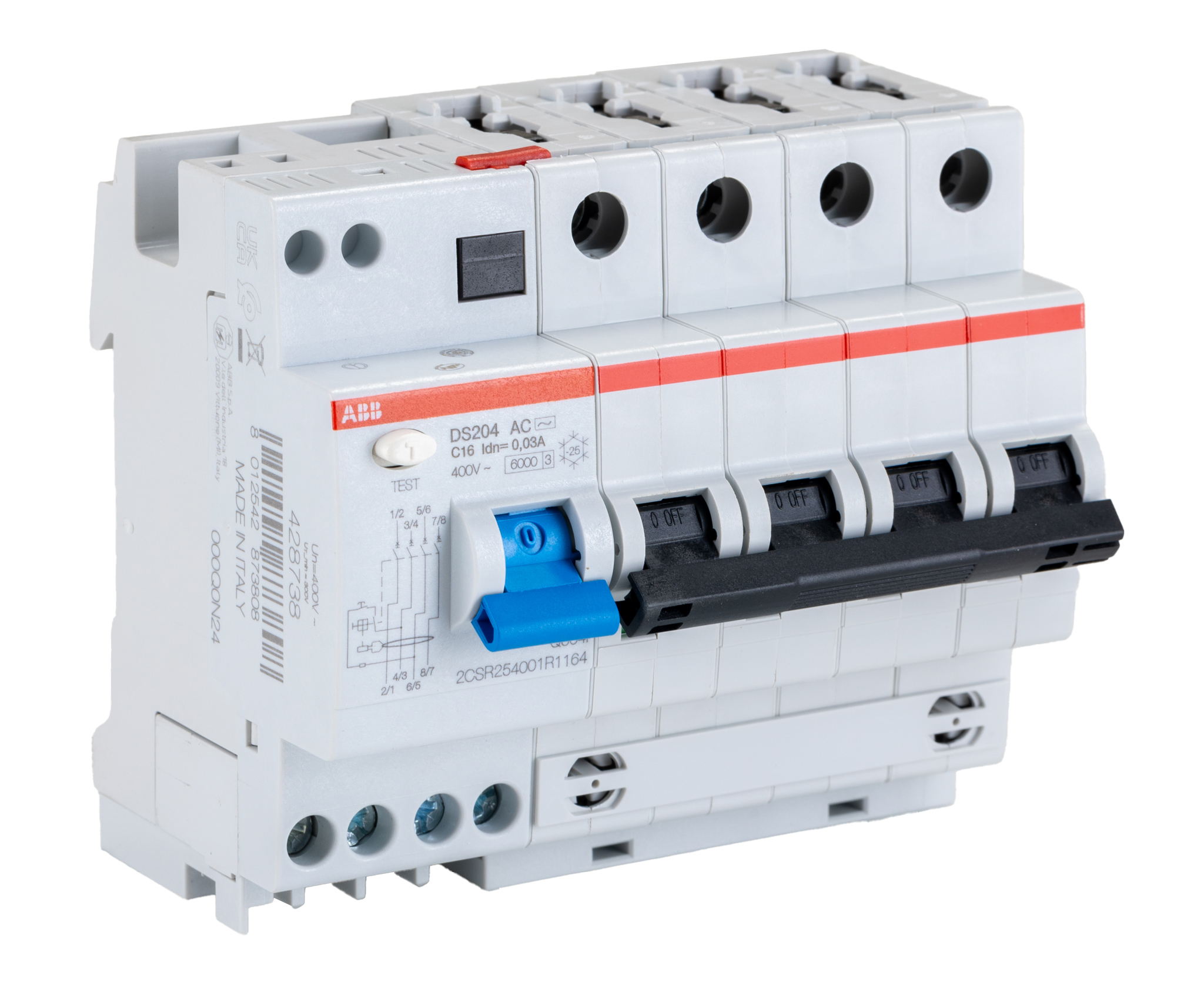 ABB RCBO, 16A Current Rating, 4P Poles, Type C