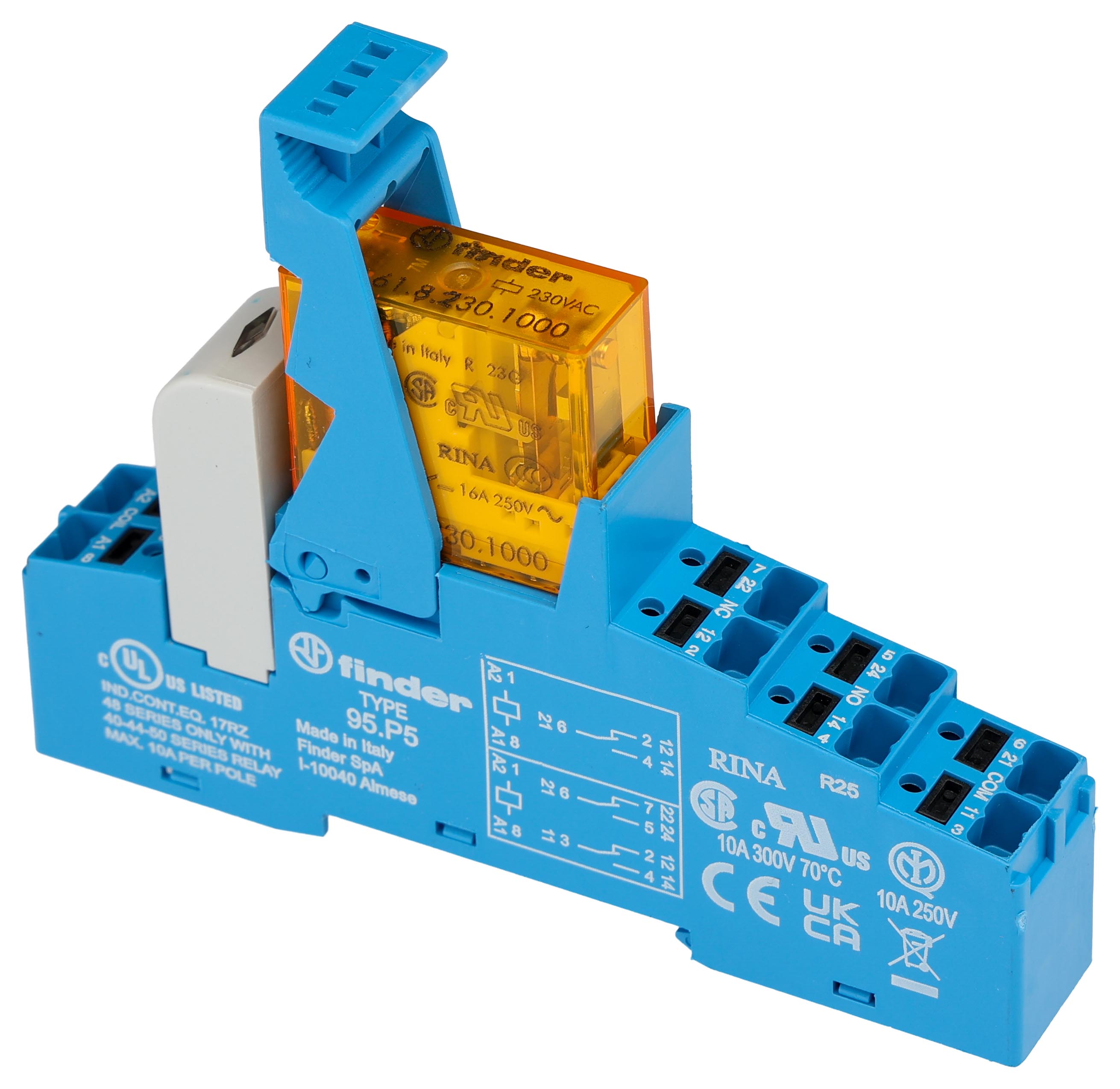 Finder 48 Series Interface Relay Module, DIN Rail Mount, 230V Coil, SPDT, 1-Pole, 16A Load