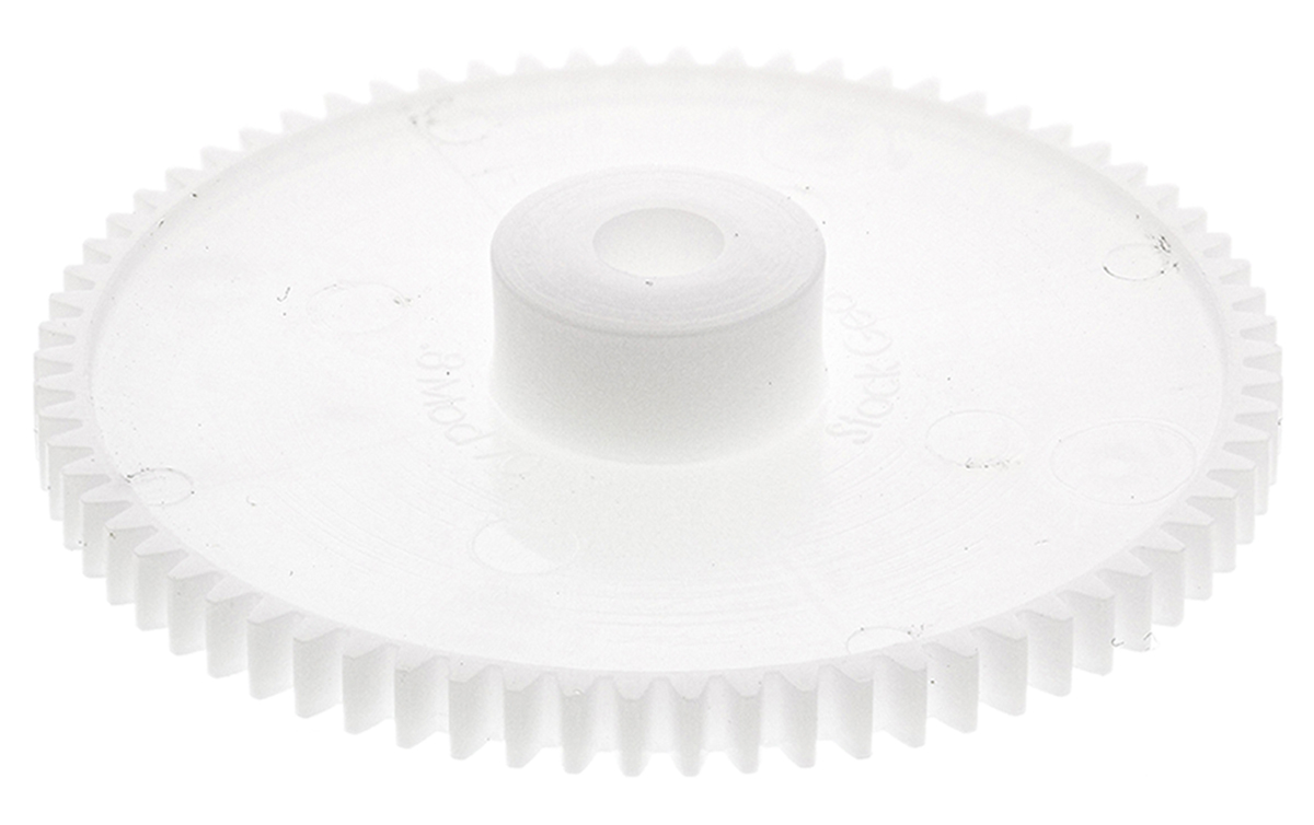 RS PRO POM 70 Teeth Spur Gear, 0.8 Module, 6mm Bore Diam, 56mm Pitch Diam, 15.5mm Hub Diam