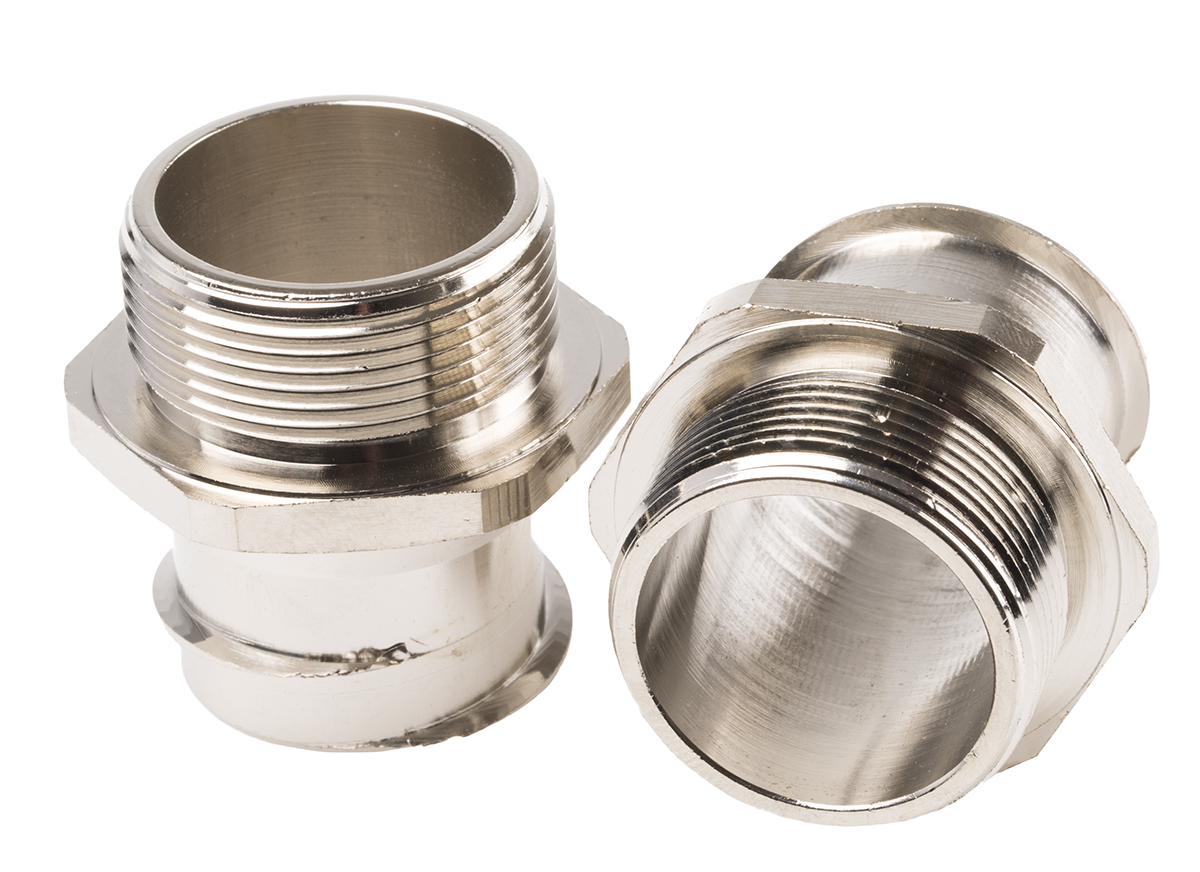 Adaptaflex Straight, Conduit Fitting, 32mm Nominal Size, M32, Brass, Silver IP54 rating