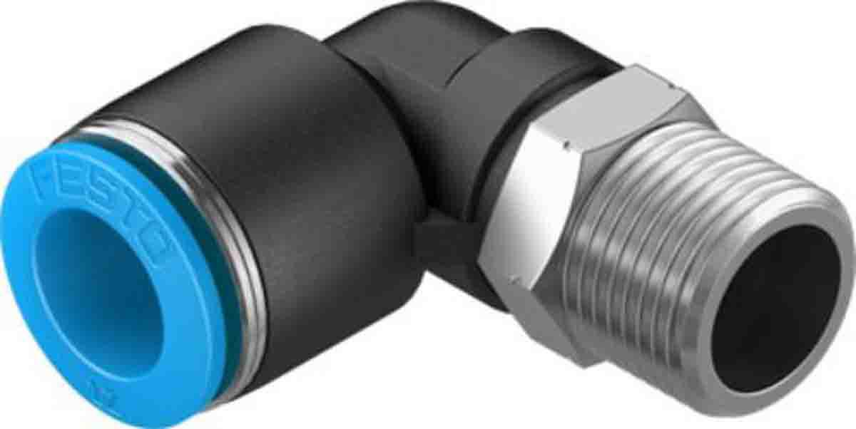 Festo Elbow Threaded Adaptor, R 3/8 Male to Push In 12 mm, Threaded-to-Tube Connection Style, 130737