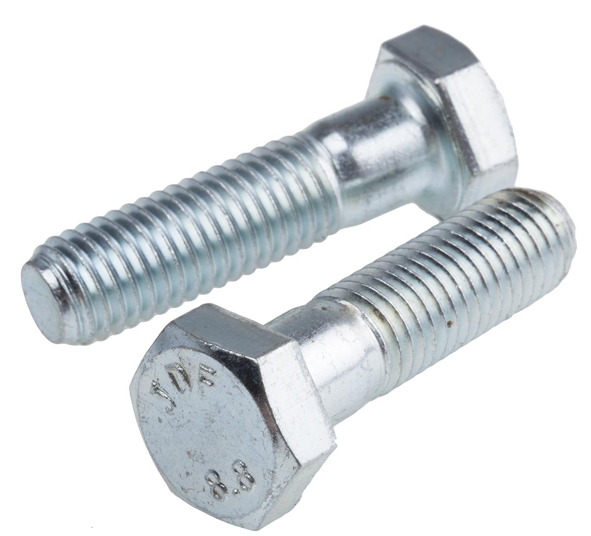 RS PRO Bright Zinc Plated Steel, Hex Bolt, M12 x 45mm