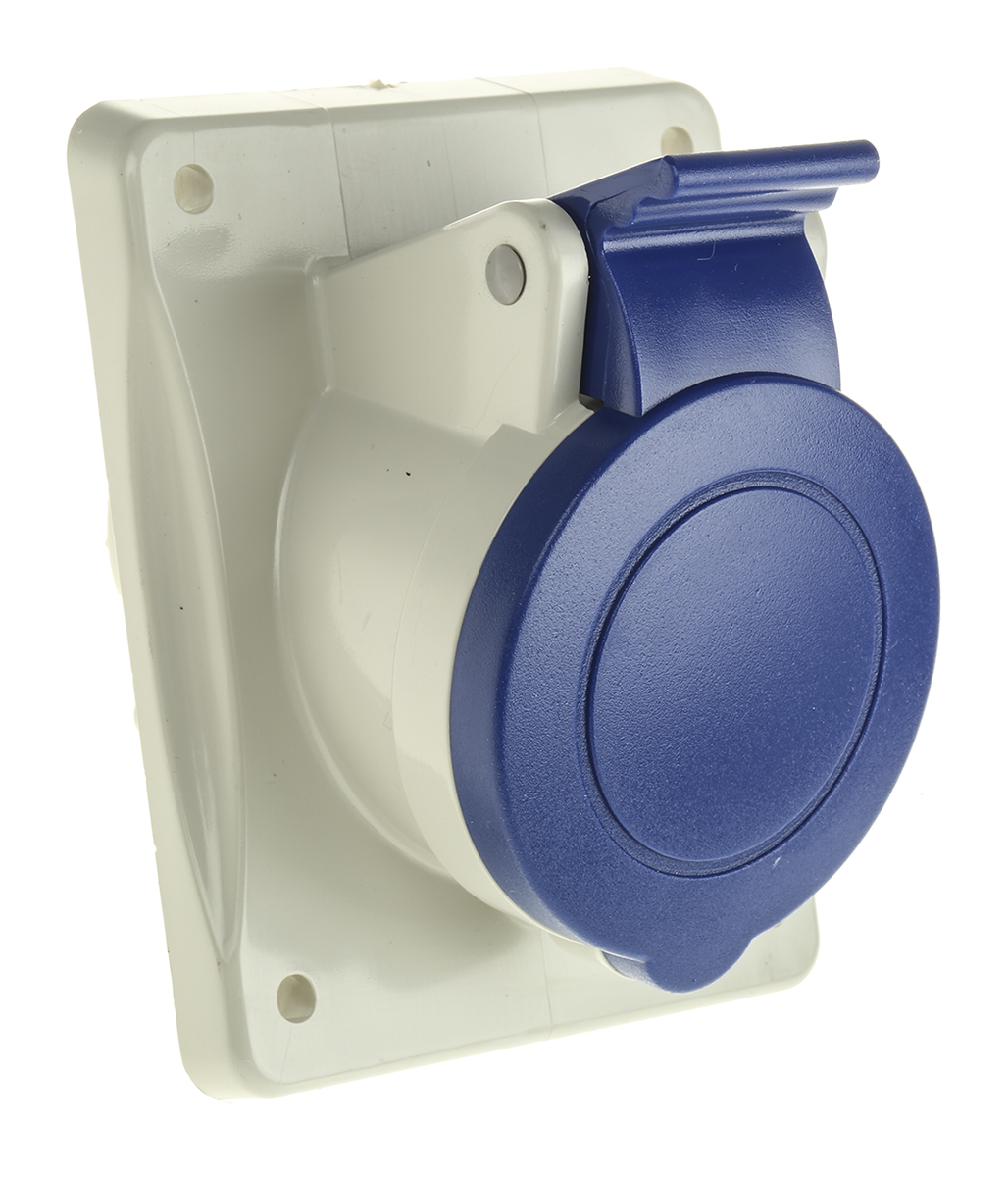Scame IP44 Blue Panel Mount 2P + E Heavy Duty Power Connector Socket, Rated At 16A, 230 V