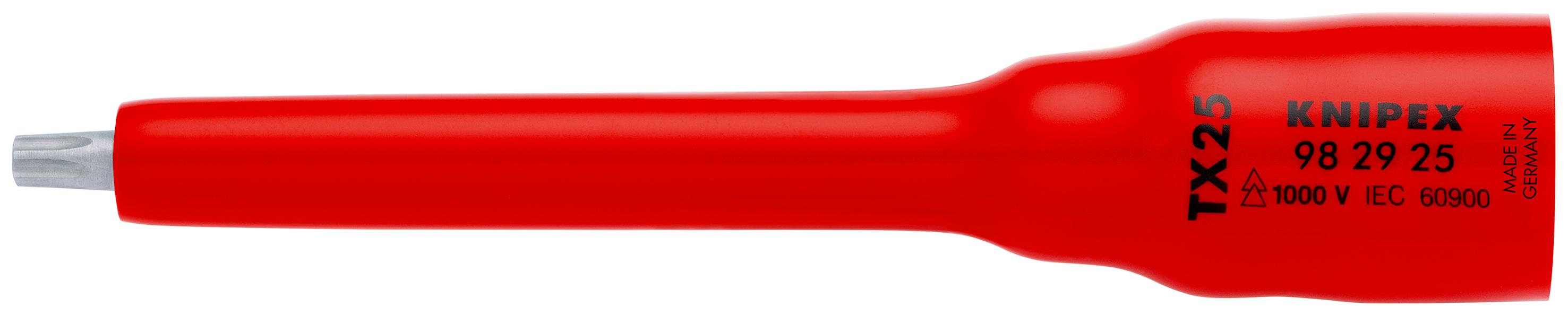 Knipex 3/8 in Drive 3/8in Standard Socket, Torx Bit, TX25, VDE/1000V, 123 mm Overall Length