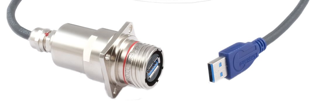 Amphenol Socapex Straight, Panel Mount, Female to Male- Dual Port Type USB A USB 3.0 IP68 USB Connector