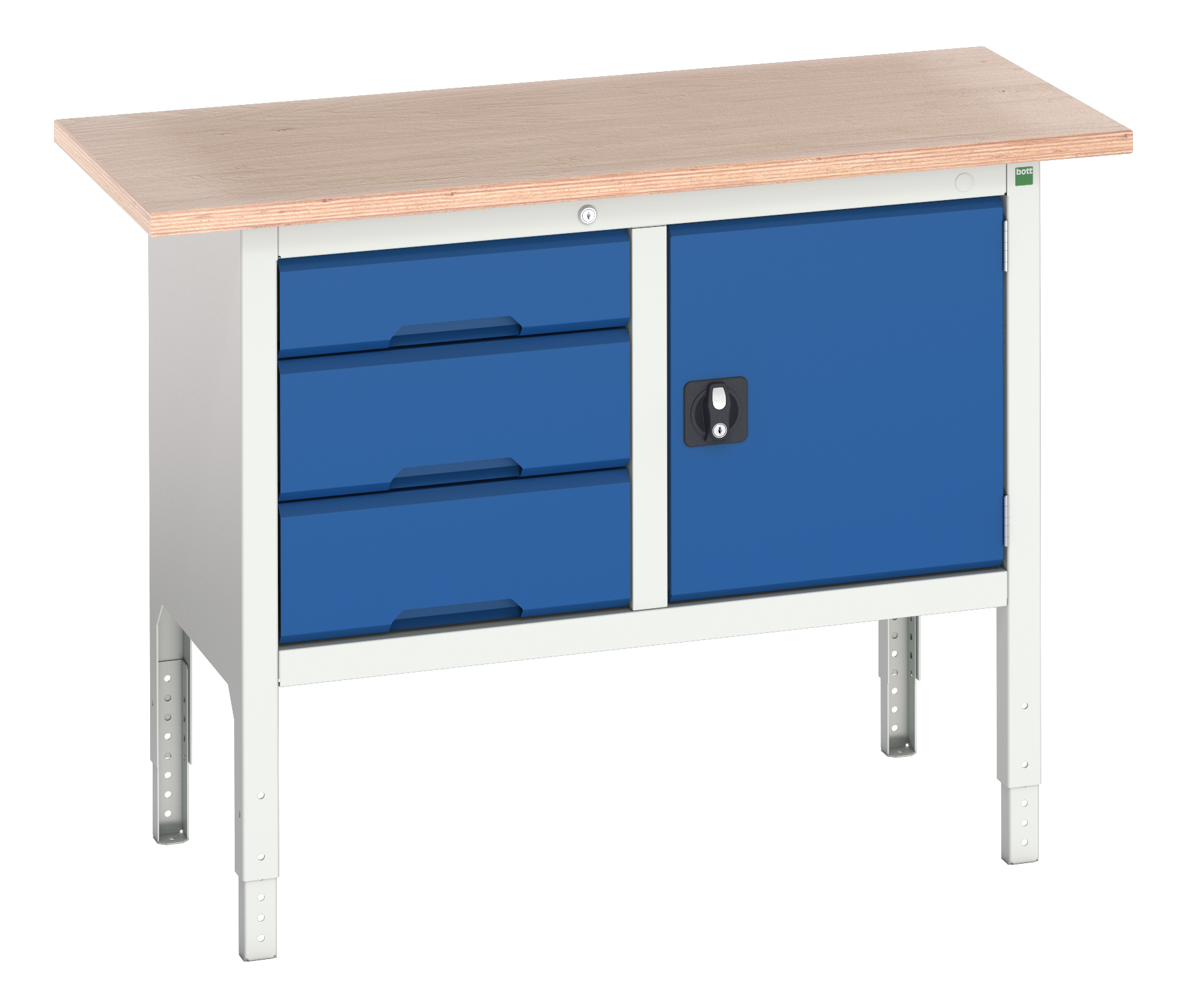 Bott Steel Workbench, Adjustable Height, 830 → 930mm x 1250mm x 600mm