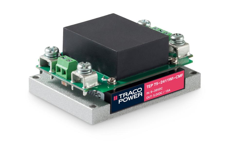 TRACOPOWER TEP 75WICMF DC-DC Converter, 5V dc/ 15A Output, 9 → 36 V dc Input, 75W, Chassis Mount, +75°C Max Temp