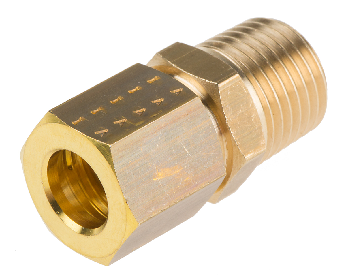 Legris Brass Pipe Fitting, Straight Compression Coupler, Male R 1/4in to Female 8mm