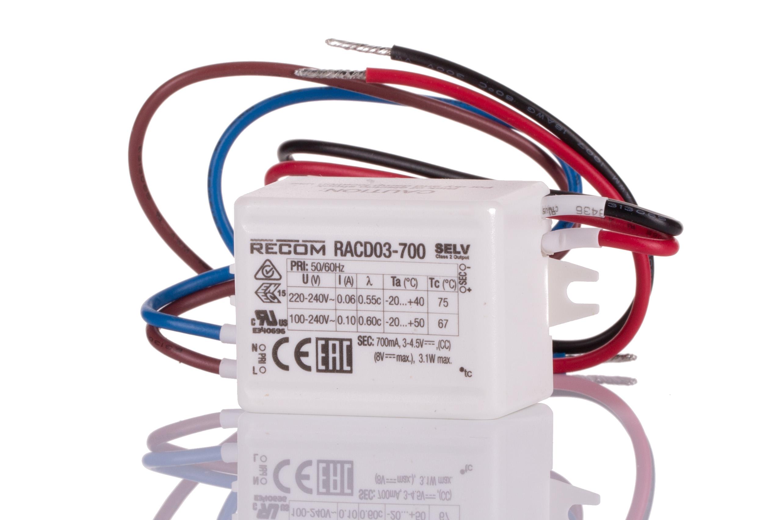 Recom LED Driver, 3 → 6V dc Output, 3W Output, 700mA Output, Constant Current / Constant Voltage