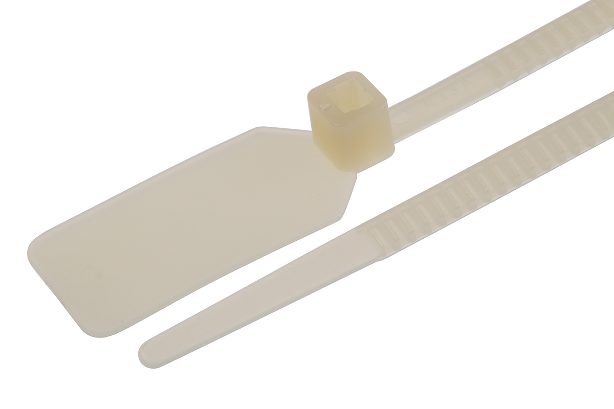 RS PRO Cable Tie, 400mm x 4.8 mm, Natural Nylon, Pk-100
