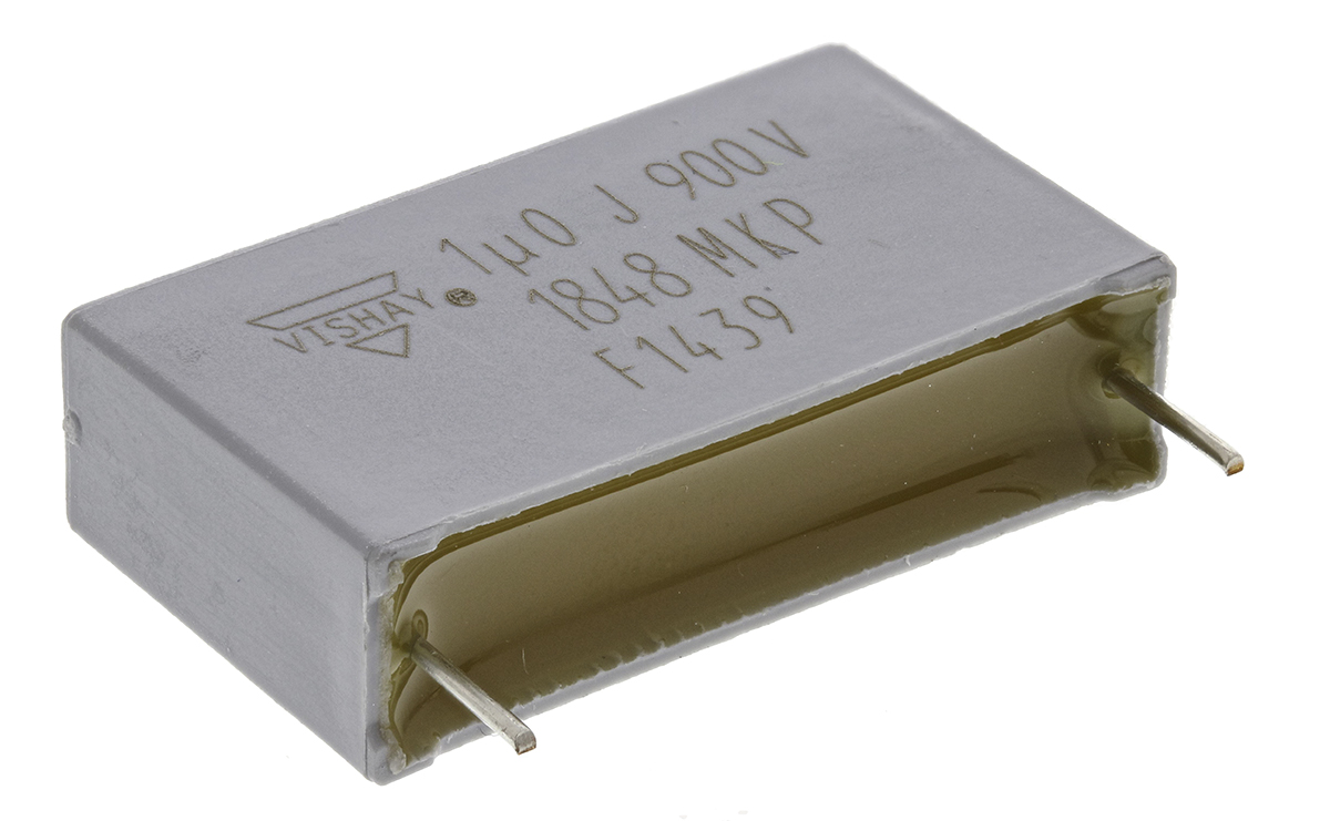 Vishay MKP1848 DC-Link Polypropylene Film Capacitor, 900V dc, ±5%, 1μF, Through Hole