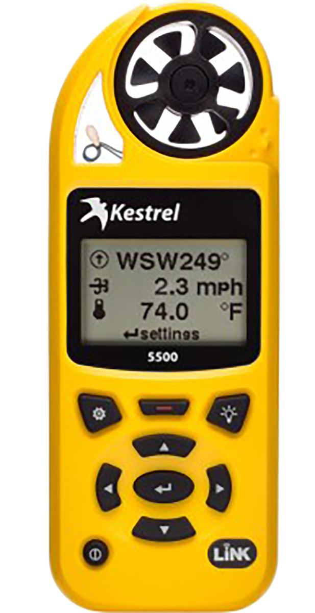Kestrel 0855LVYEL Impeller Anemometer, 40m/s Max, Measures Air Flow, Altitude, Density, Density Altitude, Dew Point,