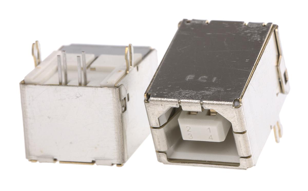 Amphenol Communications Solutions Right Angle, Through Hole, Socket- Single Port Type B 2.0 USB Connector