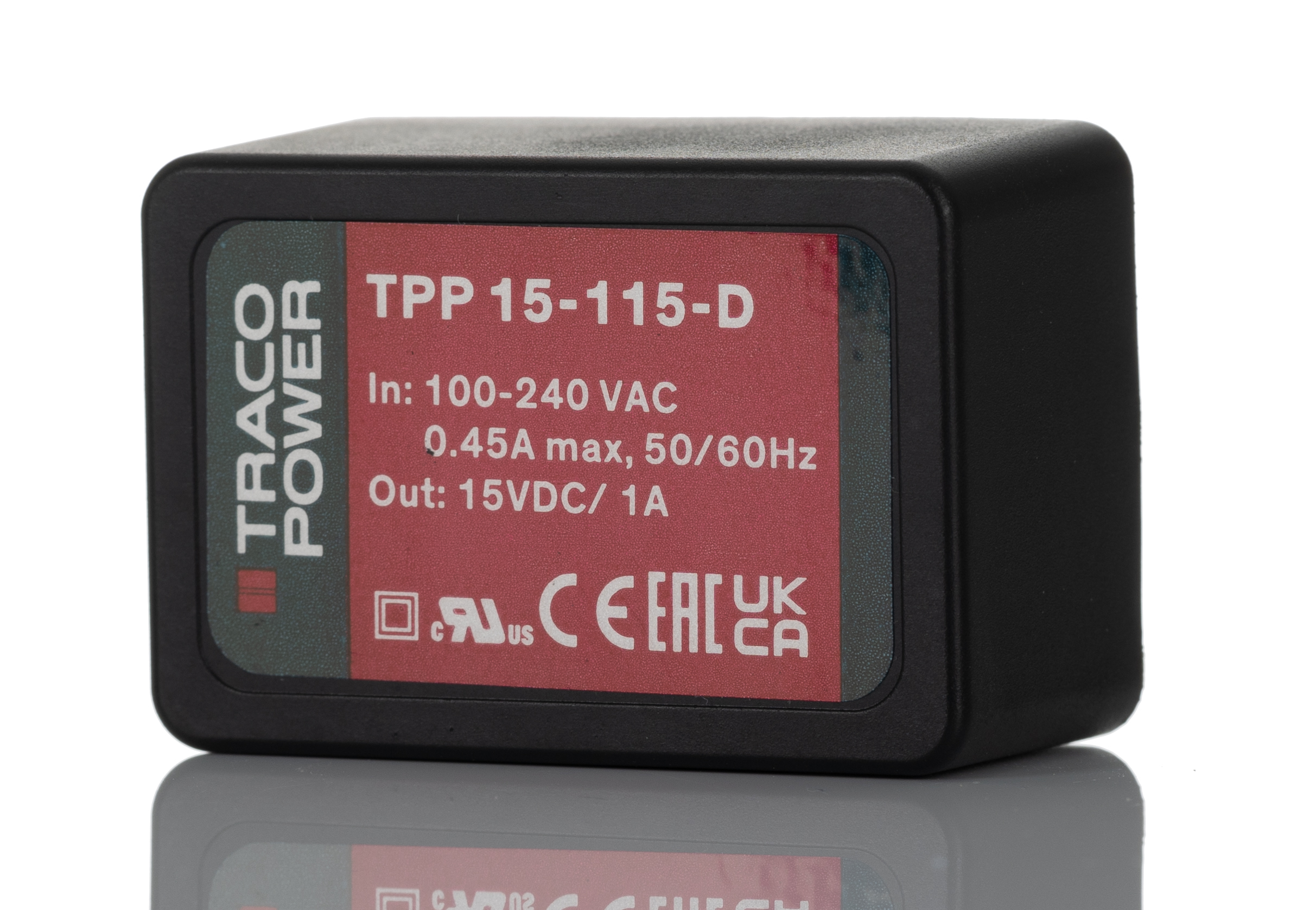 TRACOPOWER Switching Power Supply, TPP 15-115-D, 15V dc, 1A, 15W, 1 Output, 120 → 370 V dc, 85 → 264 V ac