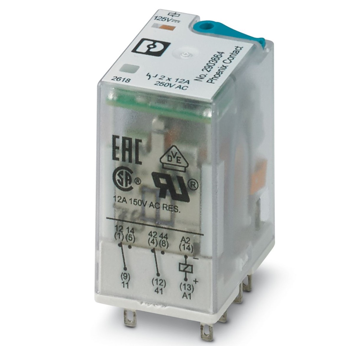 Phoenix Contact Plug In Power Relay, 125V dc Coil, DPDT