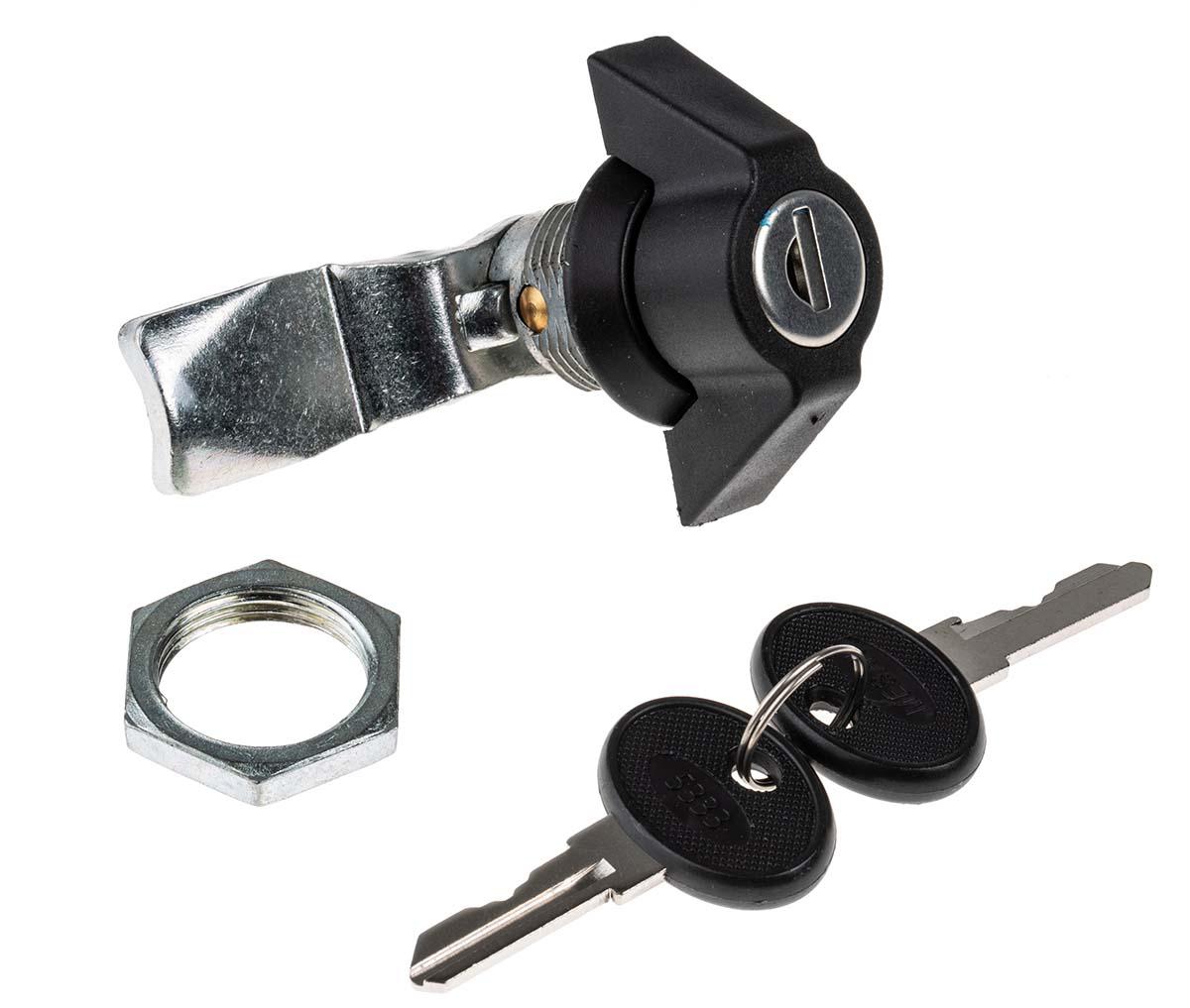 RS PRO Black Cabinet Lock, 28.5mm Panel-to-Tongue, 22.2 x 20.2mm Cutout, Key Unlock