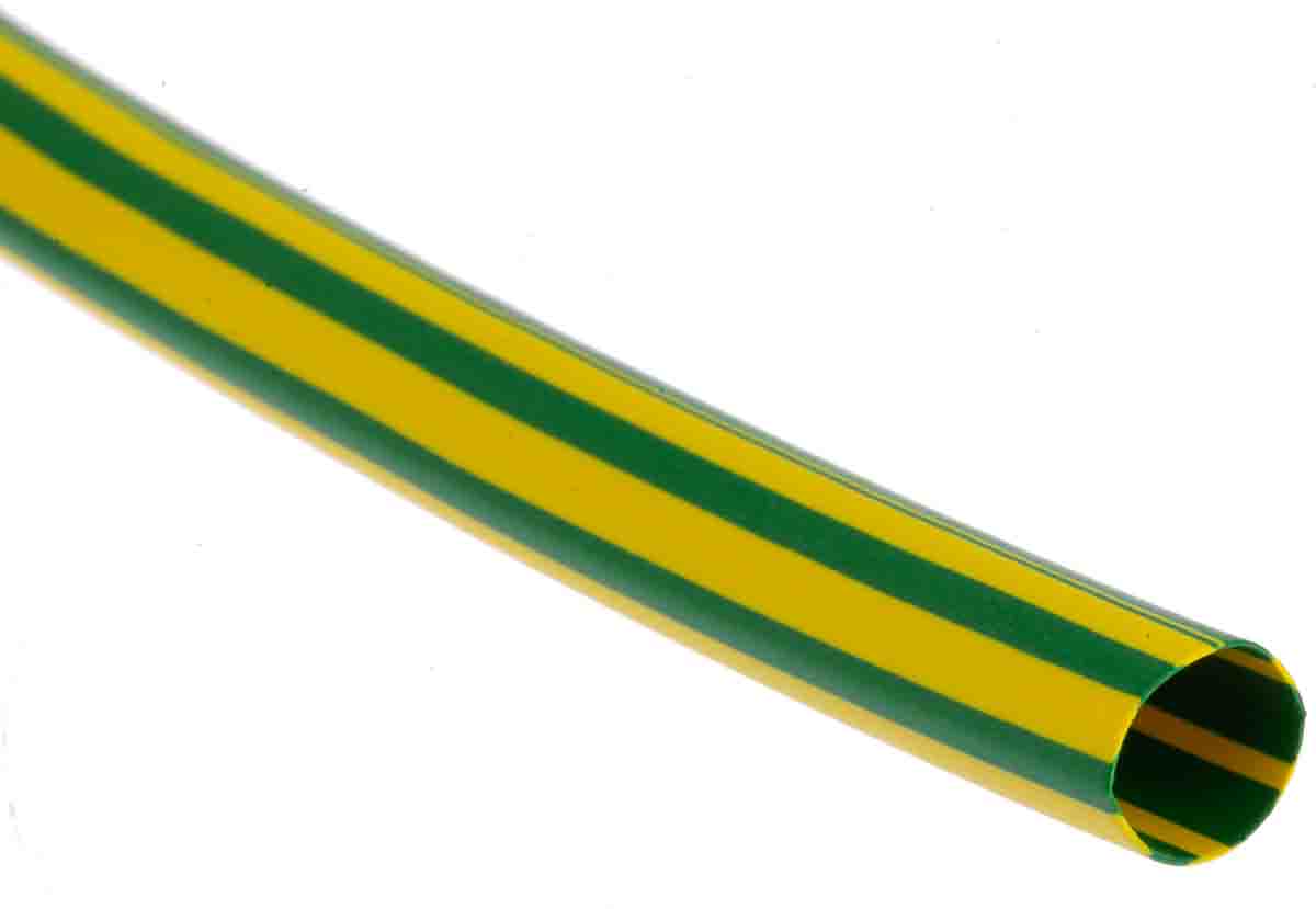 TE Connectivity Heat Shrink Tubing, Green/Yellow 6mm Sleeve Dia. x 1.5m Length 2:1 Ratio, DCPT Series