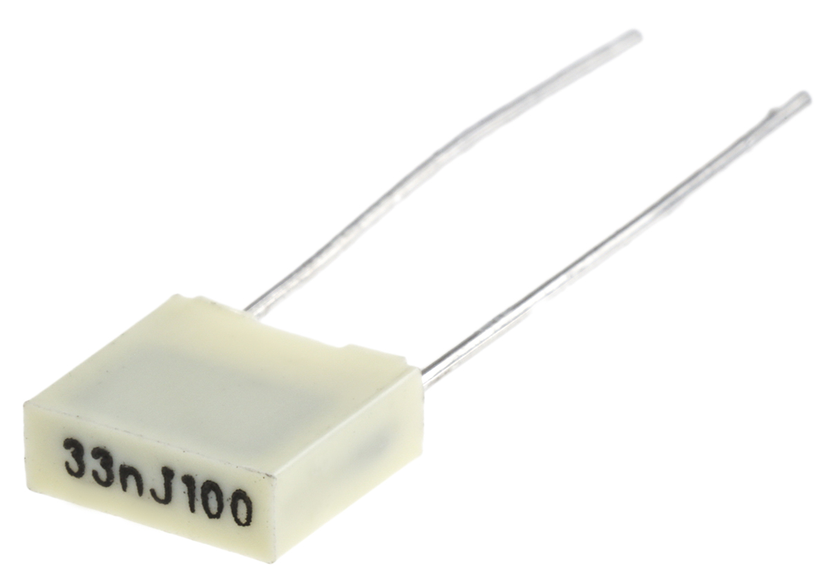 KEMET R82 Polyester Film Capacitor, 63 V ac, 100 V dc, ±5%, 33nF, Through Hole