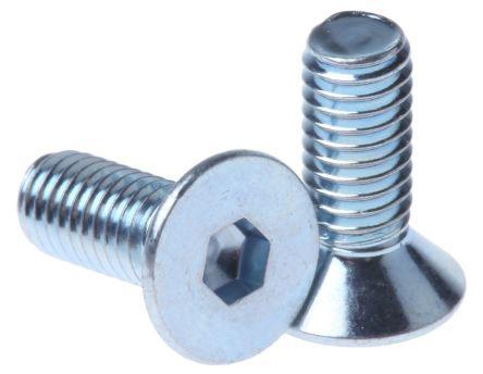 RS PRO Bright Zinc Plated Steel Hex Socket Countersunk Screw, DIN 7991, M16 x 60mm