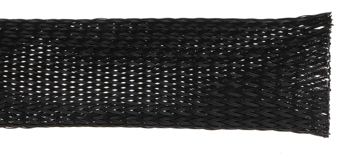 HellermannTyton Expandable Braided PET Black Cable Sleeve, 35mm Diameter, 10m Length, Helagaine HLB Series