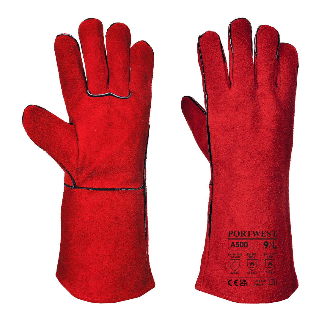 Portwest Red Cotton, Leather Work Gloves Welding