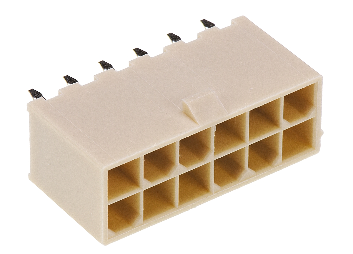 Molex Mini-Fit Jr Series Straight Through Hole PCB Header, 12 Contact(s), 4.2 mm Pitch, 2 Row, Shrouded