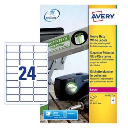 Avery White Adhesive High Visibility Label Sheet, Pack of 20Sheets