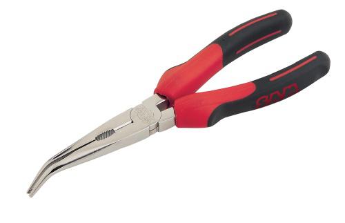 SAM Long Nose Pliers, 200 mm Overall, Bent Tip, 73mm Jaw