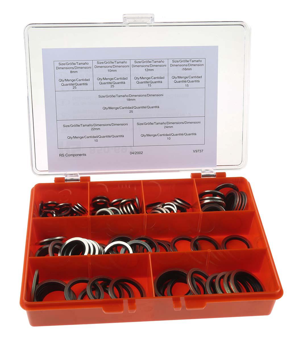 RS PRO Metric Bonded Seal Kit Nitrile, Kit Contents 125 Pieces