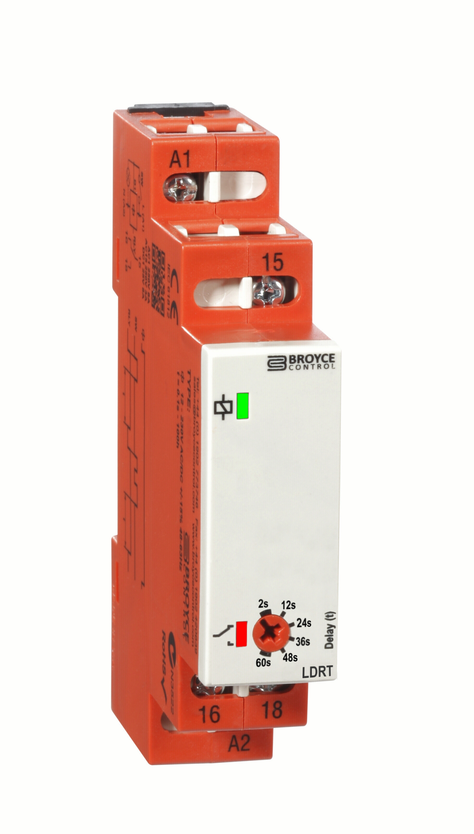 Broyce Control DIN Rail Mount Time Delay Relay, 115V ac, 1-Contact, 2 → 60s, 1-Function, SPDT