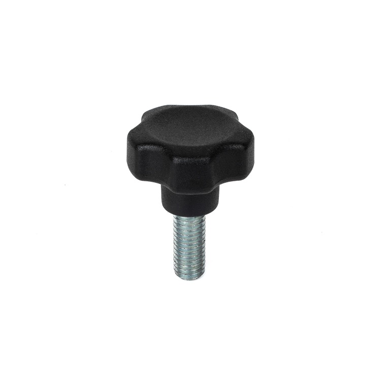 RS PRO Black Thermoplastic Multiple Lobes Clamping Knob, M6 x 16, Threaded Mount