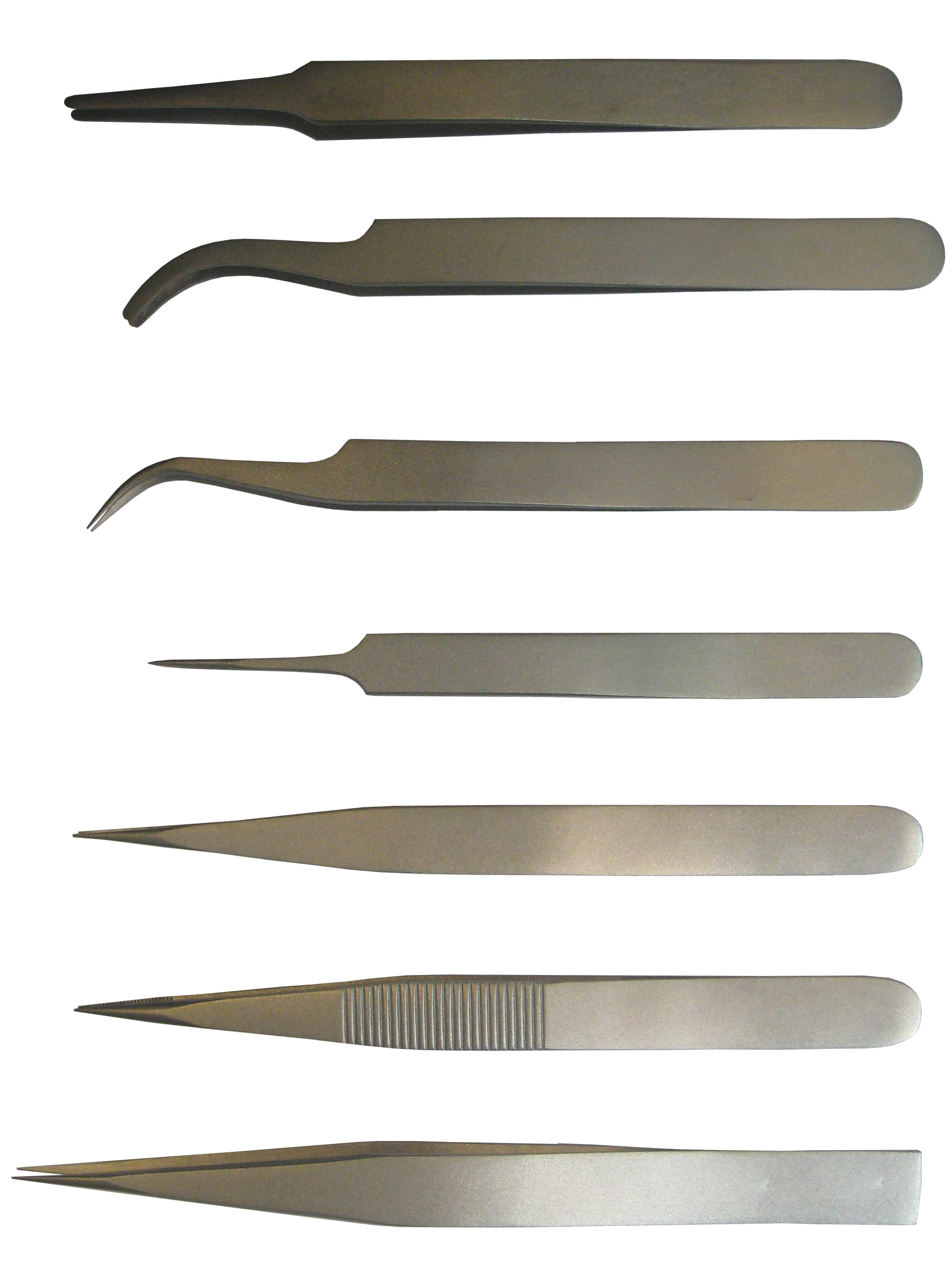 RS PRO 120 mm, 130 mm, Low Carbon Austenitic Steel, Curved, Fine, Flat, Rounded, Tweezer Set