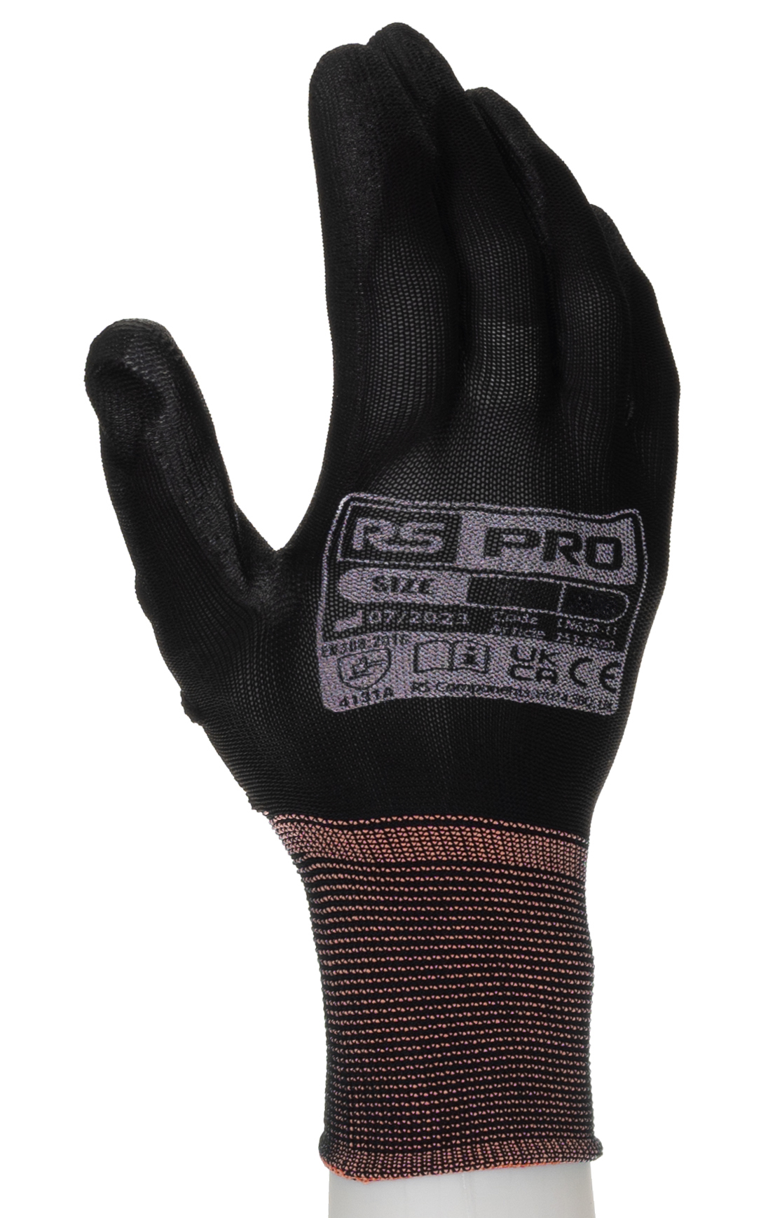 RS PRO Black Nylon Work Gloves, Size 7, Polyurethane Coating