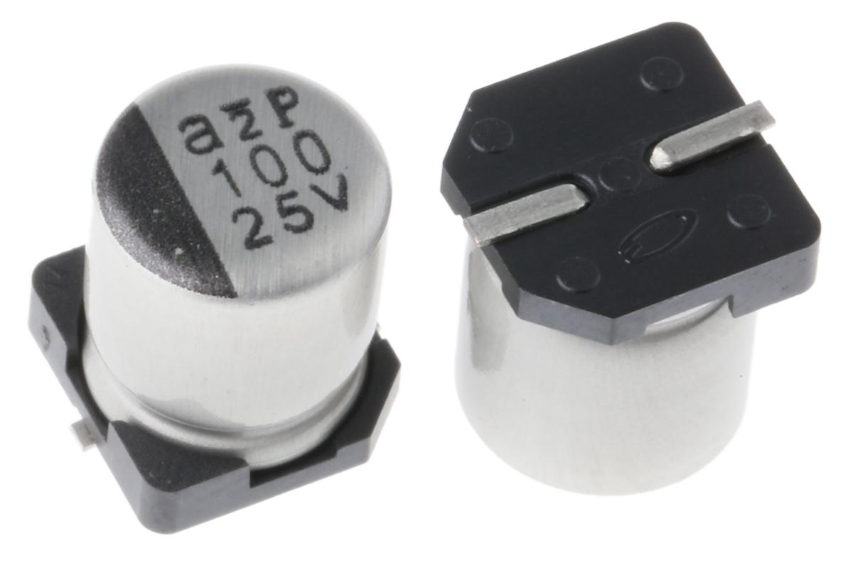 Nichicon 100μF Aluminium Electrolytic Capacitor 25V dc, Surface Mount - UWT1E101MCL1GS