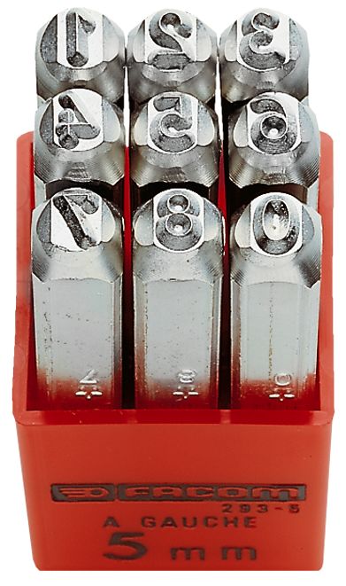 Facom 2 → 8mm x 8 Piece Engraving Number Punch Set, (Numbers 0 → 8)
