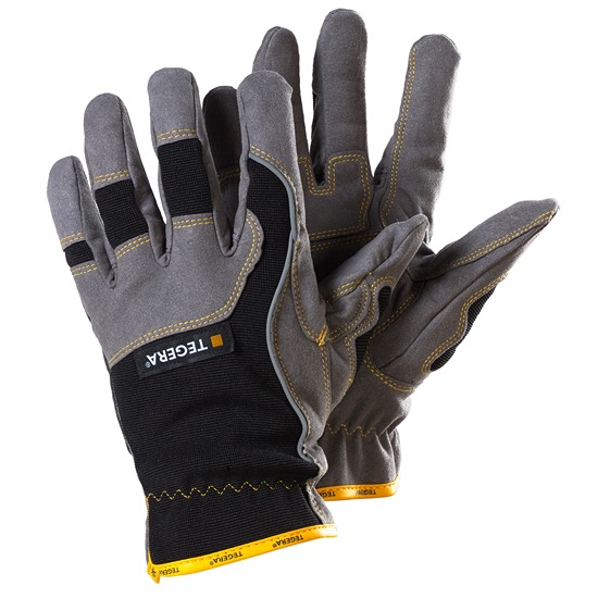 Tegera 9205-10 Black, Grey, Yellow Unlined Synthetic Leather Work Gloves, Size 10
