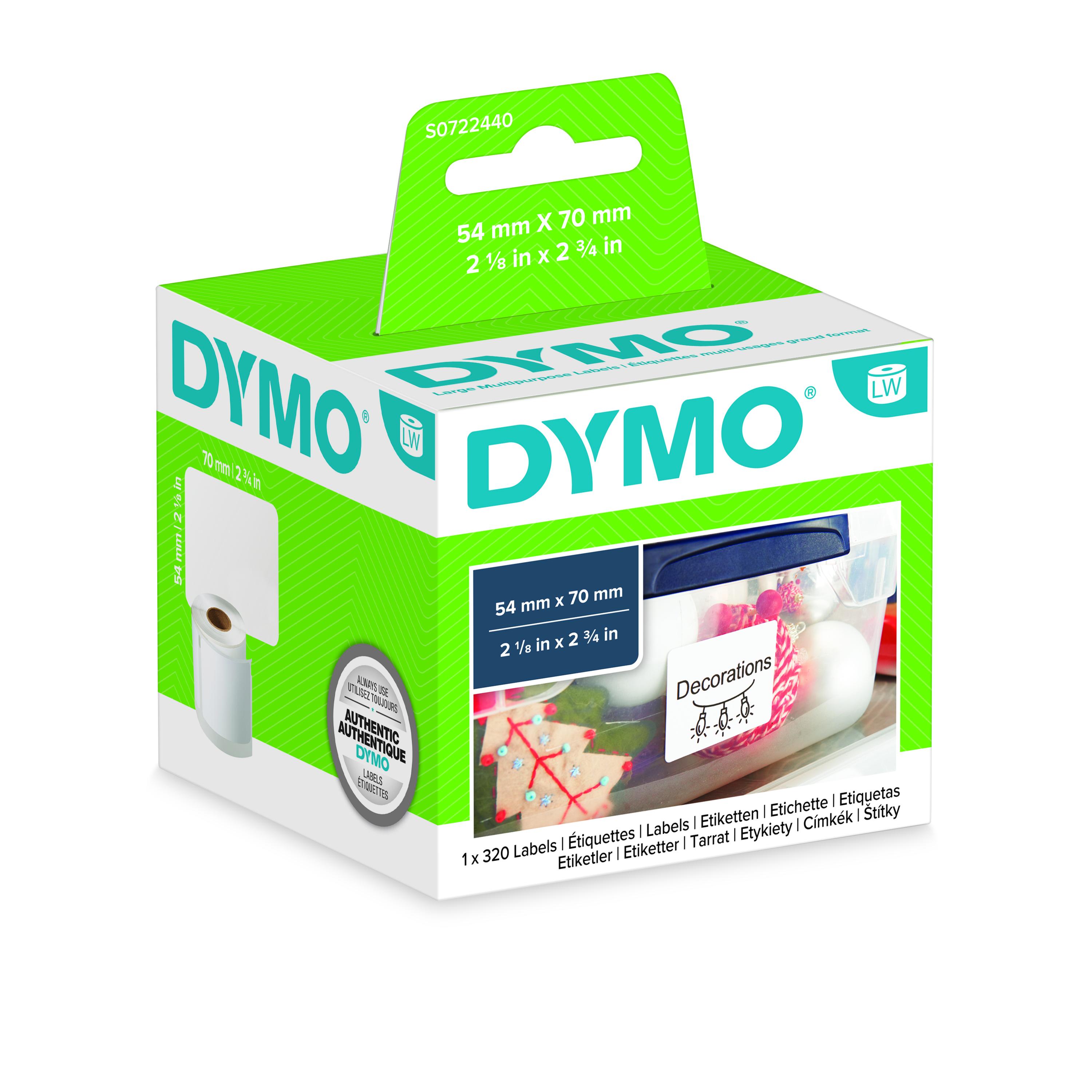 Dymo White Black Print Label Roll, 70mm Width, 54mm Height, 320Per Roll Qty