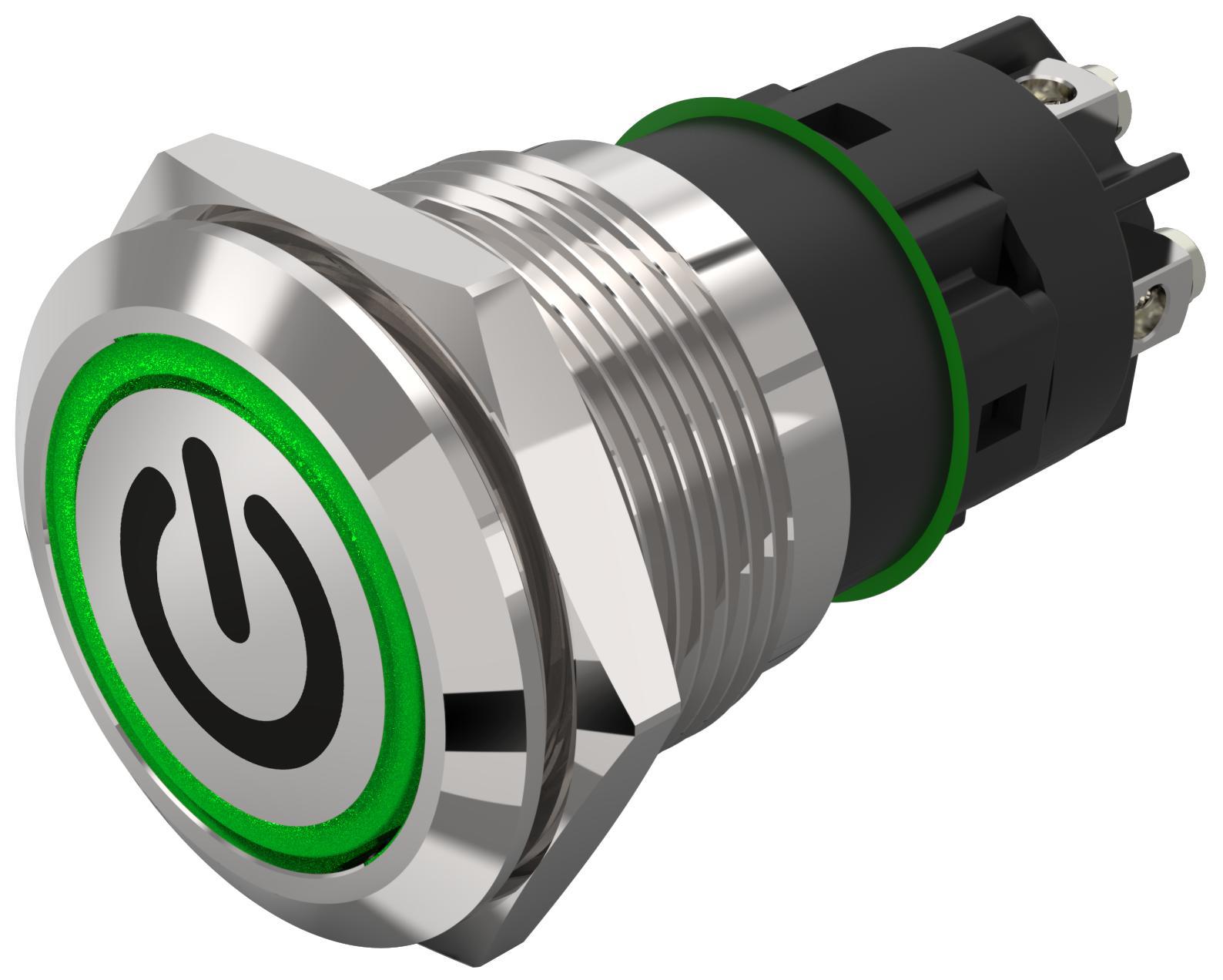 EAO 82 Series Illuminated Illuminated Push Button Switch, Momentary, Panel Mount, 19mm Cutout, SPDT, Green LED, 240V,