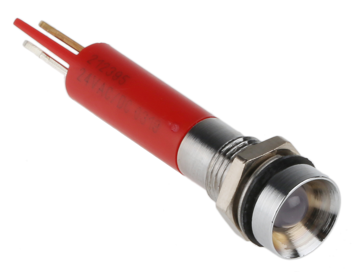 RS PRO Red Panel Mount Indicator, 24V ac/dc, 8mm Mounting Hole Size, Solder Tab Termination, IP67