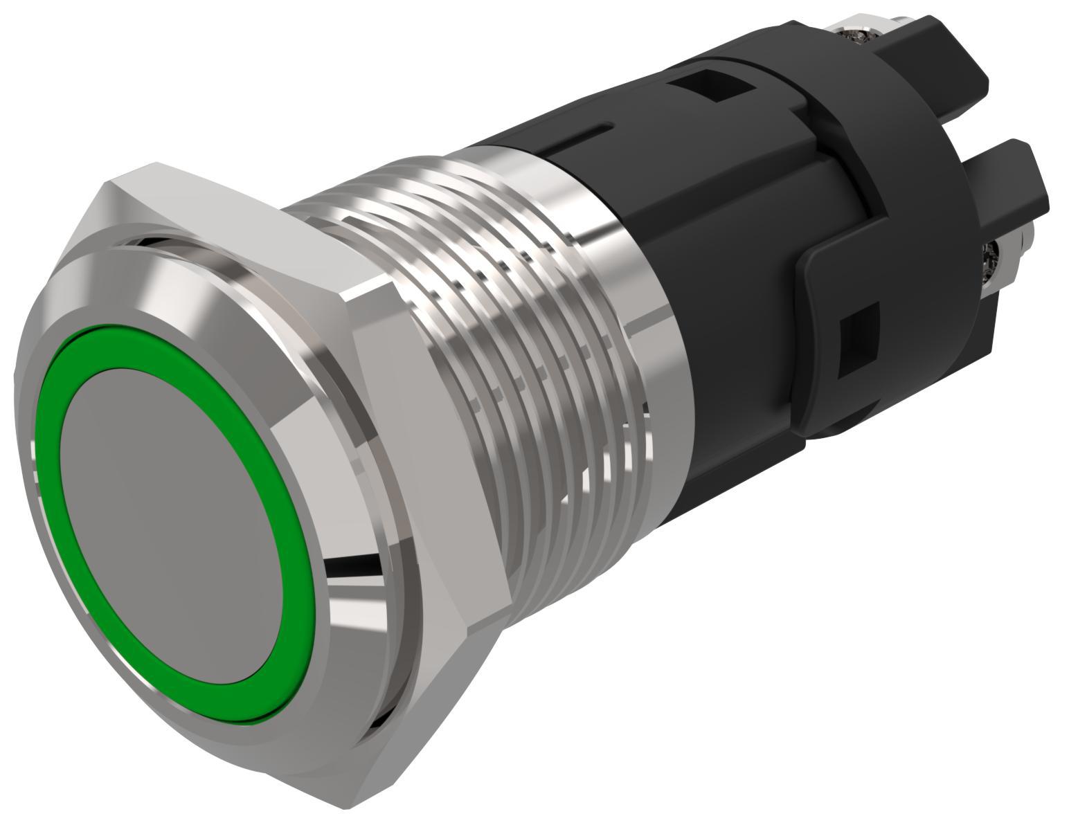 EAO 82 Series Illuminated Illuminated Push Button Switch, Latching, Panel Mount, 16mm Cutout, SPDT, Green LED, 12V,