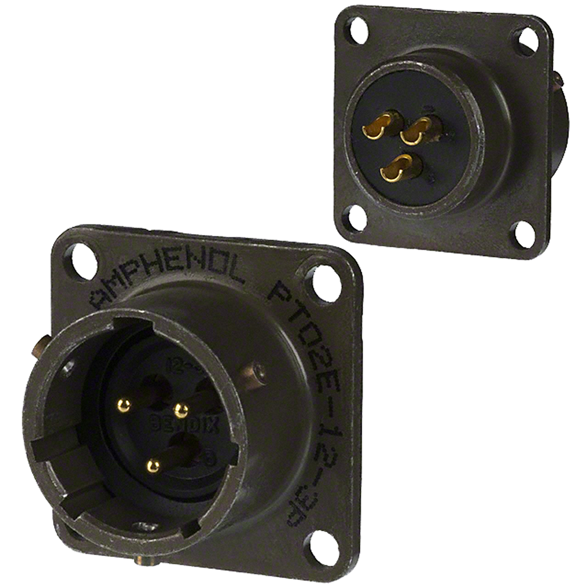 Amphenol Socapex, PT, Copper Alloy 3 Way Panel Mount MIL Spec Circular Connector ReceptacleGreen, Pin Contacts,Shell